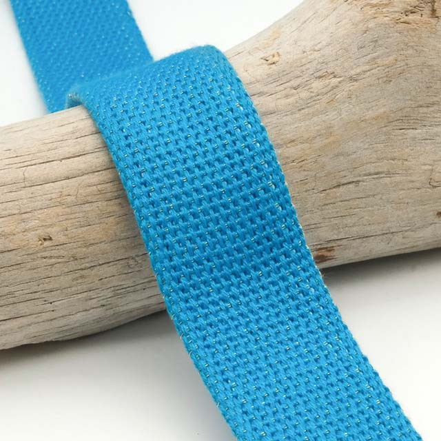 30mm Gold Lurex Cotton Ribbon - Blue - Maison Klem